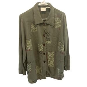 Vintage Fashion Bug Womens Long Sleeve Shirt Forest Fairy Green 90s Patchwork XL